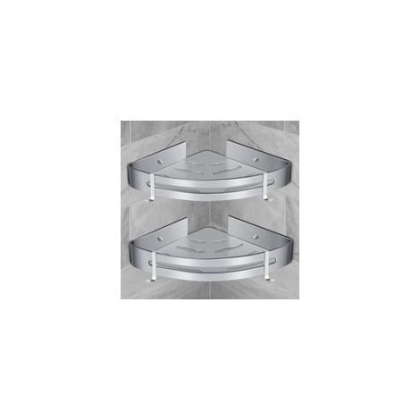 Étagère de douche d'angle en aluminium – Installation sans perçage – Capacité de charge 18 kg – Lot de 2 étagères argentées (1/5)
