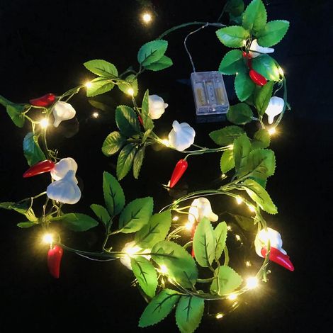 Artificielle Piment Ail Rotin Guirlandes Lumineuses Faux Poivre Plantes en Rotin Suspendus Guirlande Fairy Lights de à Piles pour Murale Mariage Intérieur Décoration (Piment Ail) (1/5)