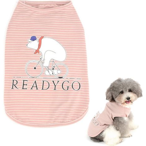 2 pièces Vêtements pour chien, gilet ours blanc + haut rayé rose et blanc, taille S à XL, coton doux, usage quotidien et sorties (1/5)