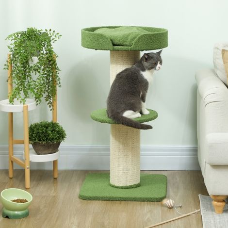 Tiragraffi per gatti 91 cm con cuccia, piattaforma e palo in sisal, verde, OKWISH (1/5)