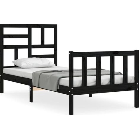 Cadre de lit en pin massif noir (matelas non inclus) (1/5)
