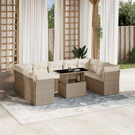 Juego de sofás jardín con cojines beige 10 pzas ratán sintético vidaXL (1/5)