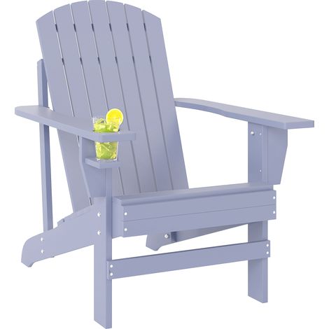 Sedia da giardino Adirondack con portabicchiere, sdraio da giardino, sedia da balcone, legno massello, grigio, 72 x 95 x 93 cm