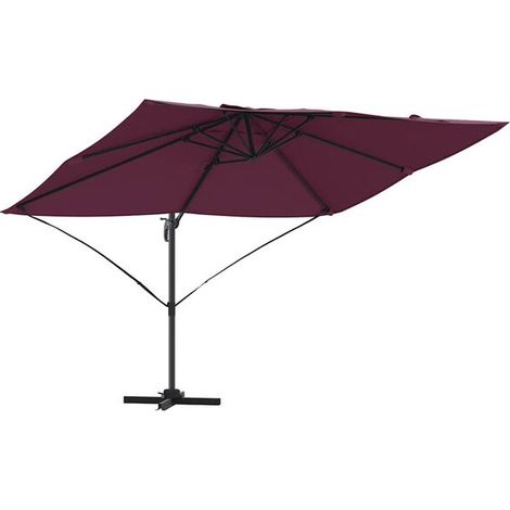Parasol bordeaux, dimensions : 351 x 250 x 260 cm, matériau : polyester et aluminium. (1/5)