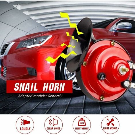 Klaxon Voiture Puissant 12v Universel, Klaxons Camion Super Bike Horn 110dB, Klaxon Train pour Voiture Étanche, Corne de Brume Trompette à Air pour Camion Auto Moto Bateau et Velo (Rouge) (1/4)