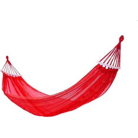 Amaca da giardino e da campeggio colorata in cotone con supporto in legno da appendere con sacca per il trasporto 185x135 cm rosso (1/4)