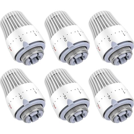 Thermostat-Heizkörper-Wasserhahn-Thermostatkopf: 6 Stück, Thermostat-Heizkörperkopf, Heizkörper-Thermostat, Heizkörper-Thermostat-Wasserhahn, angeschlossener Thermostatkopf M30 x 1,5, weiß (1/5)