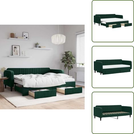 The Living Store Tagesbett Ausziehbar mit Schubladen Dunkelgrün 90x200 cm Samt - Schlafsofa (1/5)