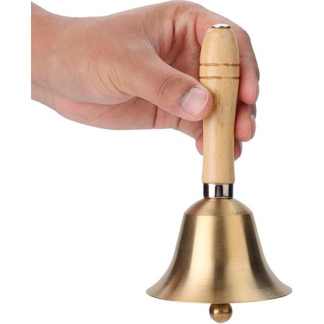 Cloche de Table, 8cm Clochette à Main multifonctionnelle avec poignée en Bois Instrument de Musique pour Service de Chambre éducation Enfants, (1/5)