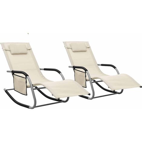 vidaXL Tumbonas 2 unidades textilene crema y gris (1/5)