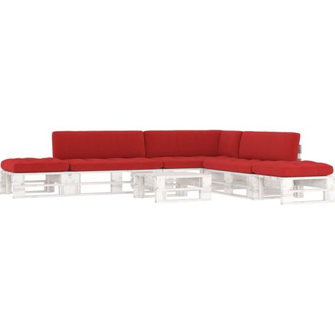 Salon de jardin palette 6 pcs et coussins Pin imprégné de blanc