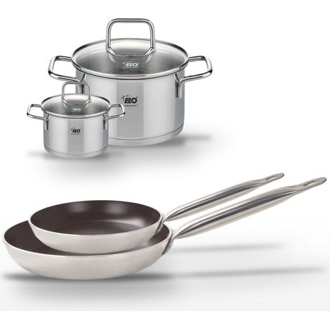 Lot 2 Poêles 28/32cm & 2 Faitouts 12/20cm Elo Bistro Line (1/4)