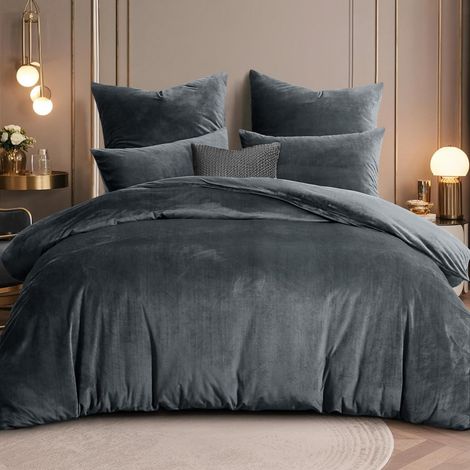 Bettwäsche-Set 200x220 Flanell Grau 3-teilig mit Reißverschluss