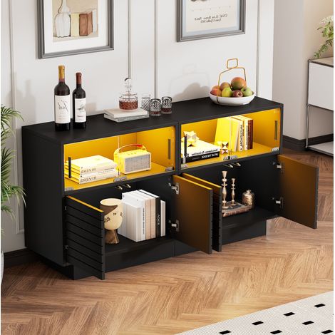 Buffet 130 x 35 x 68 cm avec portes vitrées, LED, noir DESVIAE (1/5)
