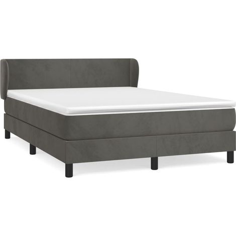 Lit double  Lit adulte  Sommier à lattes de lit et matelas Gris foncé 140x190cm Velours
