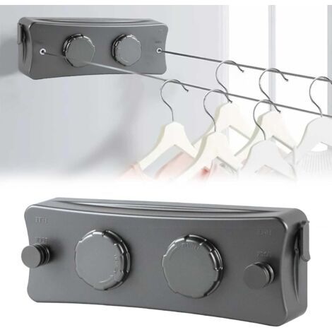 Corde à linge rétractable 5.1m en acier inoxydable – Double corde pour 22 kg – Installation facile pour intérieur et extérieur – Gris (1/5)