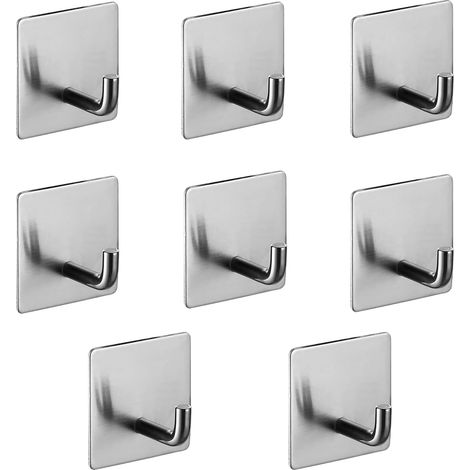 Lot de 8 crochets adhésifs en acier inoxydable, crochet imperméables, aucun perçage requis, idéal pour la cuisine, salle bain, le bureau.argent Argent -'8 Argent (1/5)