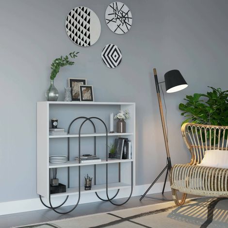 Libreria Otis, Biblioteca 2 Ripiani, 3 Ante, Installazione a Muro, 96x26x99h cm Bianco (1/3)