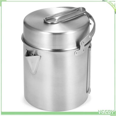 Fafeicy marmite Bouilloire de cuisine en acier inoxydable 1L, Pot de randonnée Portable pour Camping sport couverts Manche court (1/5)