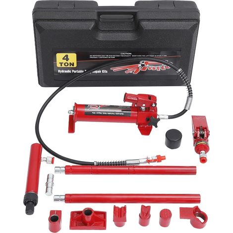 Kit Porta Power hydraulique 4 tonnes – Cric Robuste pour réparation de châssis carrosserie Auto – Vérin, Pompe, Flexible 1,4 m – Coffret Portable Garage, Camion, Ferme – 4 t  Mallette