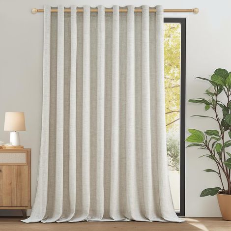 Rideau Voilage Lin Naturel Grande Largeur L300 x H240 CM pour Salon 1 Pièce, Rideaux Voile en Lin Rustiques Translucide à Oeillets Décoration de Maison Fenetre Chambre Adulte (1/5)