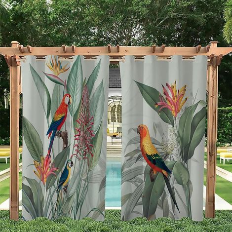 2 Pièces Rideaux D'extérieur Imperméables 132x213cm Tropical Pergola  Rideau Exterieur Impermeable, Rideau pour Pergola Terrasse Cabane Tonnelle Jardin, Rideau Occultant Isolant Thermiques, Vert (1/5)
