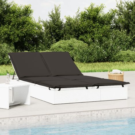 vidaXL Chaise longue à 2 places avec coussins blanc résine tressée (1/5)