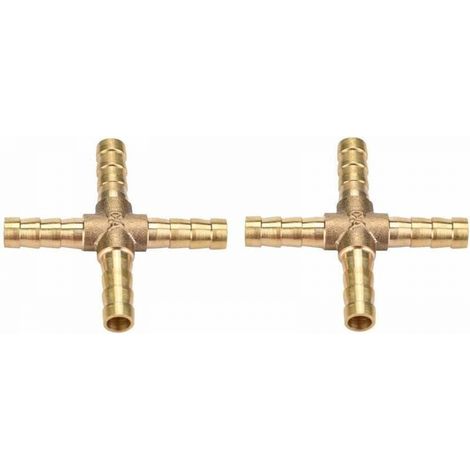 4pcs Laiton Croix 4 Voies Raccords de Joint de Tuyau Connecteur Barbelé Air Eau Mazout Essence Pour la Connexion de la Tuyauterie(6mm) (1/5)
