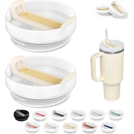 Couvercle pour tasse isotherme de 40 oz (paquet de 2) en acier inoxydable étanche et anti-éclaboussures (blanc) (1/5)