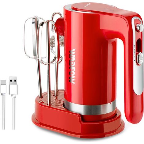 Mezcladora de mano inalámbrica 90W, 7 velocidades, batería 2000 mAh, accesorios incluidos, WADFOW
