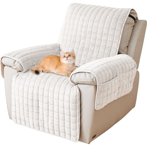Housses de Protege Fauteuil avec Poches et Élastique,Relax Electrique Antidérapant Beige (1/5)