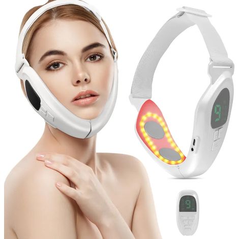 Appareil électrique de remodelage du visage en V, plaque à micro-aiguilles EMS, avec écran, masseur double fonction, 6 modes EMS et 18 niveaux d'intensité, compatible avec les extensions de cheveux.