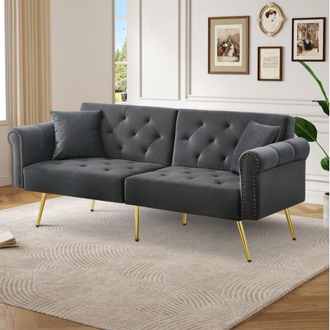 MEUBLIV Sofá cama de 2 plazas 173 x 75 x 70 cm gris – respaldo 3 posiciones, sin colchón (1/5)