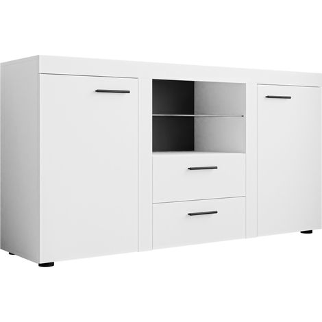 Cómoda Univio, Blanco, Con cajones y puertas, Número de cajones: 2, 82x157x40cm