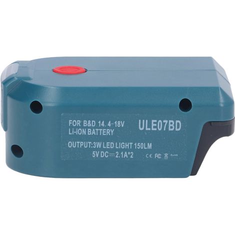 Adaptateur Alimentation Batterie - 2 Ports USB - Lampe LED 3 W - Compatible Batteries Lithium 14,4 V à 18 V - Vert Foncé (1/5)
