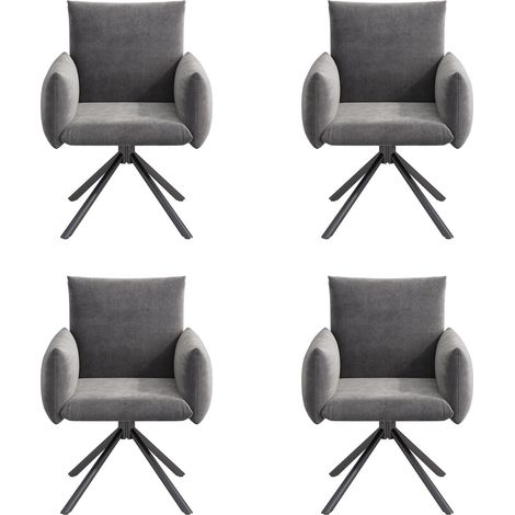 Cuatro sillas de comedor tapizadas en terciopelo gris, giratorias 360° con 4 patas metálicas, ideales para la sala de estar, el dormitorio, la oficina y el estudio. (1/5)