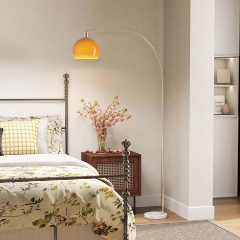 Lampadaire Arc Design en Marbre et Métal Luminaire Salon avec Interrupteur à Pédale 180cm Blanc Orange (1/5)