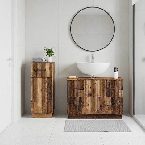 vidaXL 2 Piece Bathroom Cabinet Set HOORN Old Wood Engineered Wood (1/5)