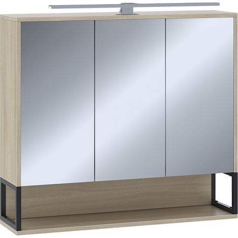 Armario con espejo de baño Vionna, Roble/negro, 80 x 71.5 cm con luz LED, Vicco (1/5)