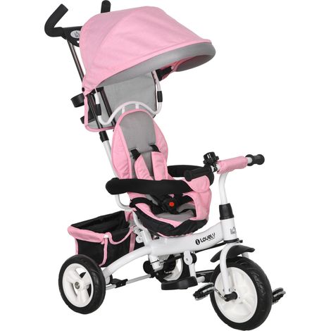 Tricycle Enfant évolutif Pare-Soleil Pliable Canne télescopique Amovible 95 x 50 x 106 cm Acier Rose-Rose (1/5)