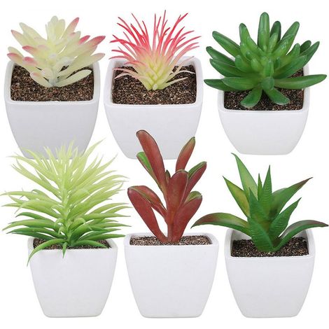 Pot carré en plastique pour plantes succulentes, ensemble de 6 pièces, Simulation de décoration de maison, ensemble de bonsaï pour plantes succulentes (1/5)