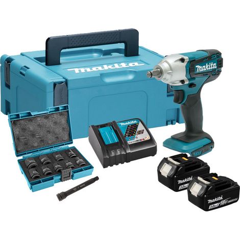 Avvitatore a massa battente 18V 190Nm 1/2" (2x3,0 Ah) con accessori in valigetta Makpac - MAKITA DTW190JX3