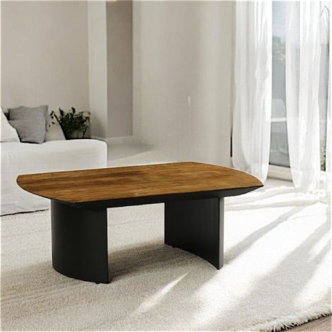 Table basse teck recyclé pieds arrondis noirs TRANI (1/2)