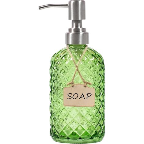 1 - Distributeur de savon - Verre - Pompe acier inoxydable 304 - Résistant à la rouille - Salle de bain et cuisine - Vert - 18,5x7,1cm (1/5)