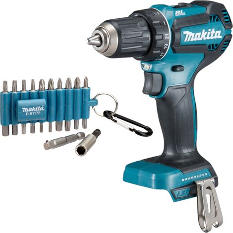 Trapano avvitatore a batteria Makita DDF 485 Z 18 V 50 Nm brushless + set di punte da 22 pezzi - senza batteria, senza caricabatterie