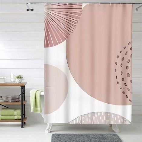 Rideau de douche motifs zellige géométrique, œillets plastique, 90x180 cm (1/5)