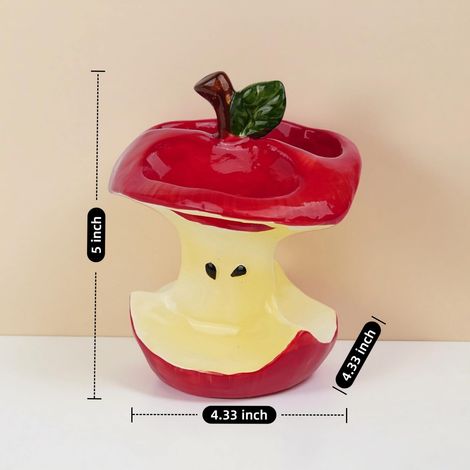 Porte-brosse à dents créatif en forme de trognon de pomme, organisateur de salle de bain en céramique avec support, accessoires de salle de bain uniques, décoration intérieure fraîche (rouge) (1/4)