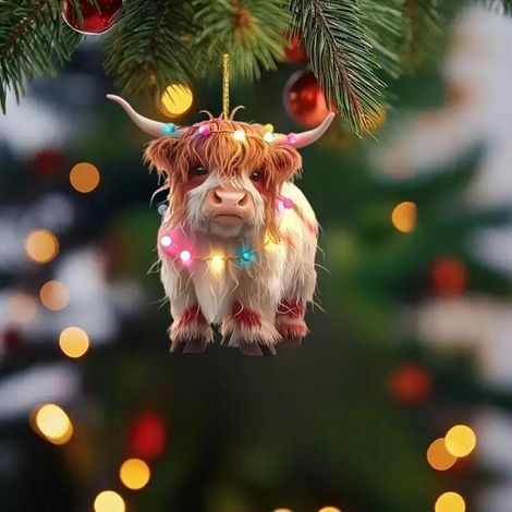 Ornement De Noël Vache Des Highlands - Acrylique 8,5 Cm - Décoration Festive Pour Arbre De Noël Porte Mur Étagère Fenêtre - 1 Pièce (1/5)