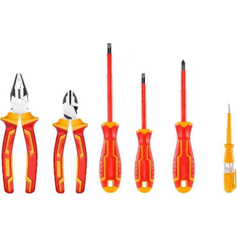 6 Utensili isolati da elettricista in SET comprendente cercafase, cacciaviti e pinze isolati (1/3)