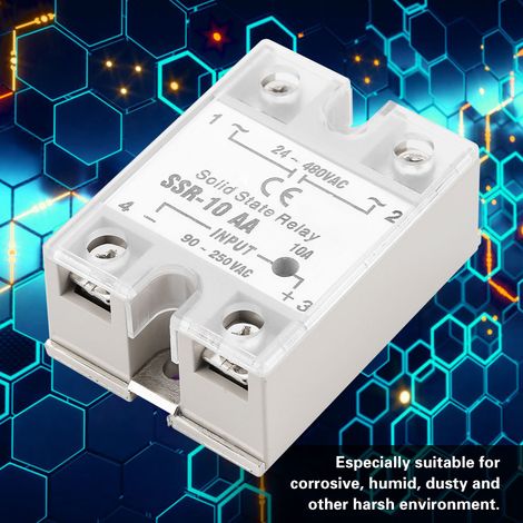 Module de relais statique SSr 10 AA 10A (SSR) : entrée CA-CA 90-250 V CA, sortie 24-480 V CA. (1/5)